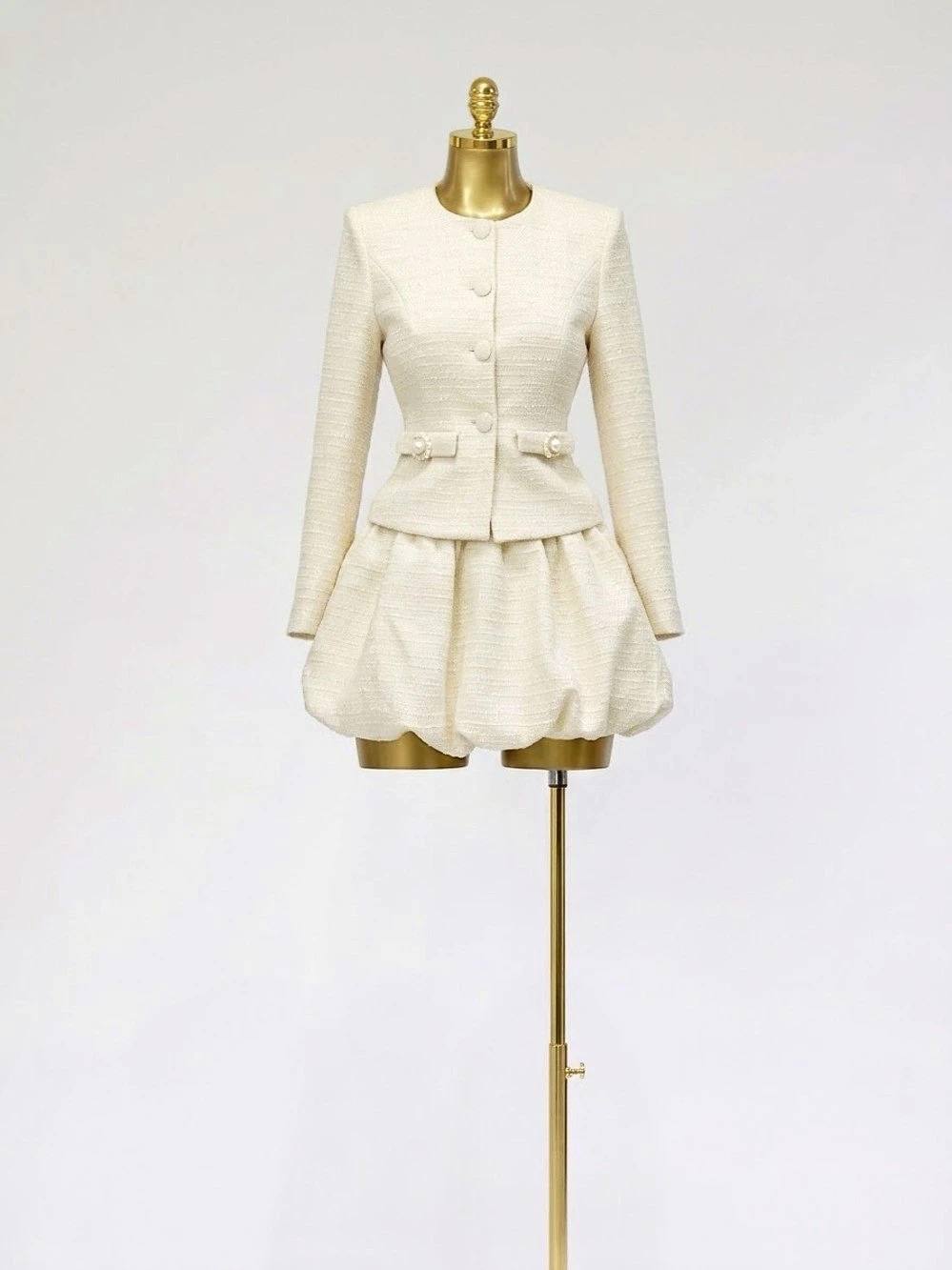 White Boucle Mini Skirt Set Like New